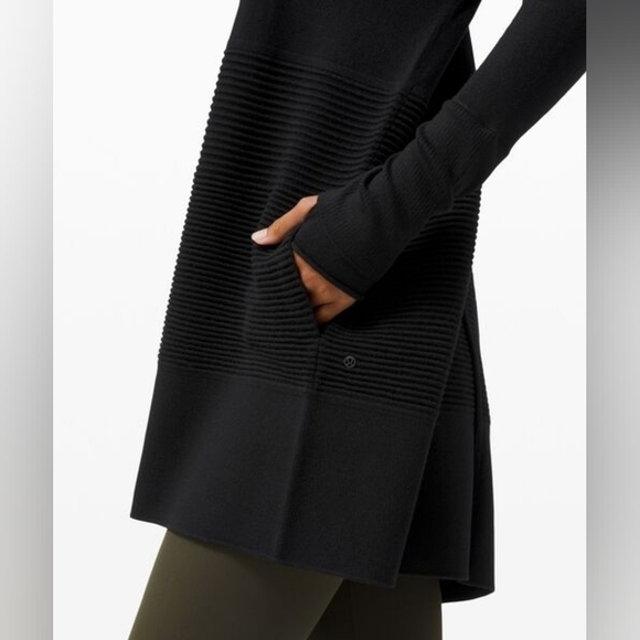 Lululemon Black 100% Merino Wool Ribbed Longline Open Front Sit In Lotus Wrap 6 - Picture 6 of 14